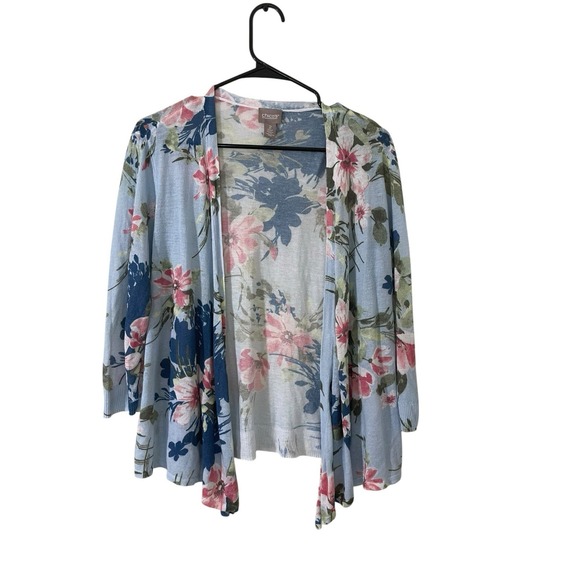 Chico's Sweaters - Chicos Large‎ Blue Floral Lightweight Open Cardigan Romantic Feminine Coastal